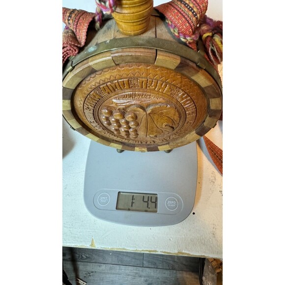 Vintage Wooden Flask Drinking Vessel Antique Hand Carved Wooden Flask  w/Strap - Picture 10 of 10